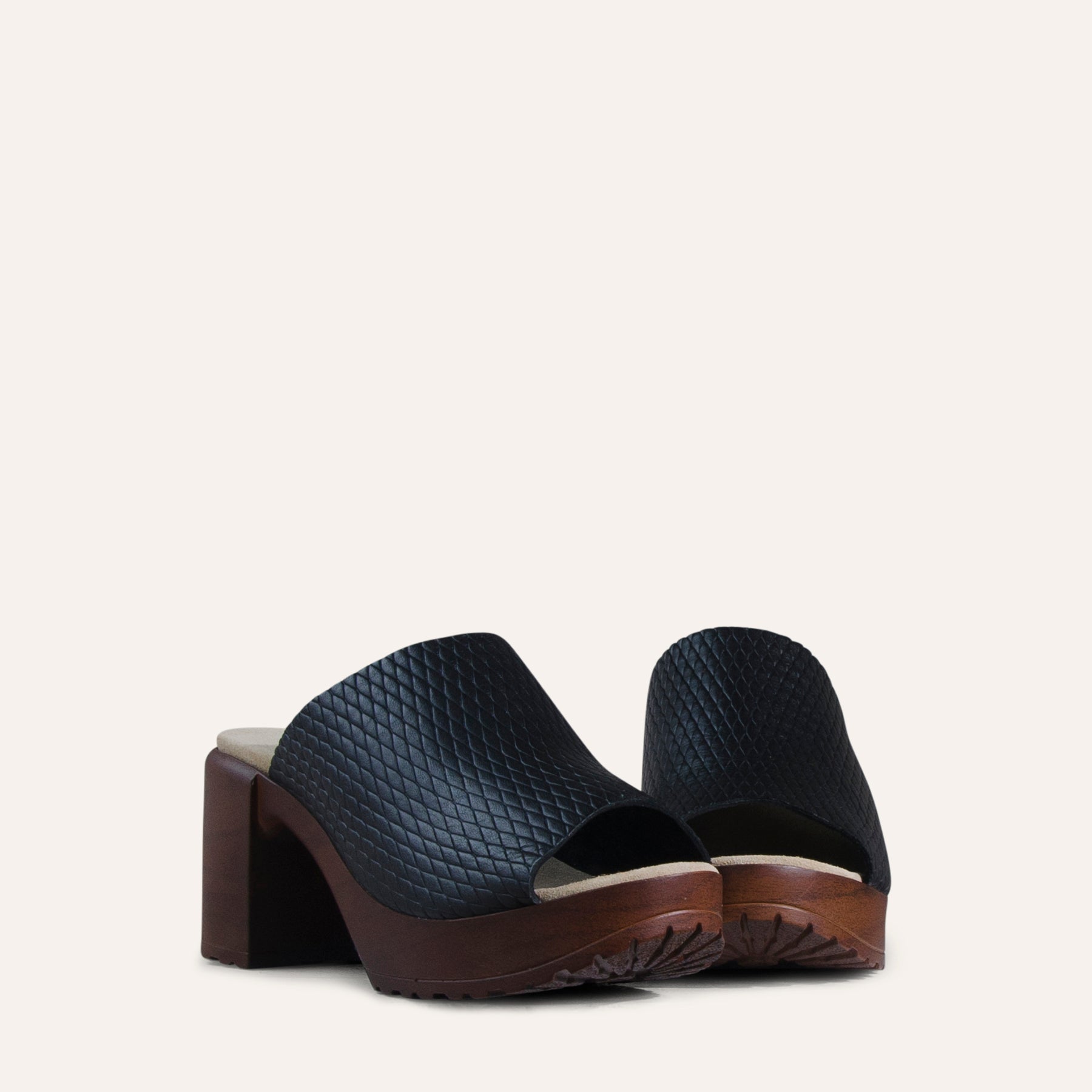 Becka black embossed leather clog mules Calou Stockholm