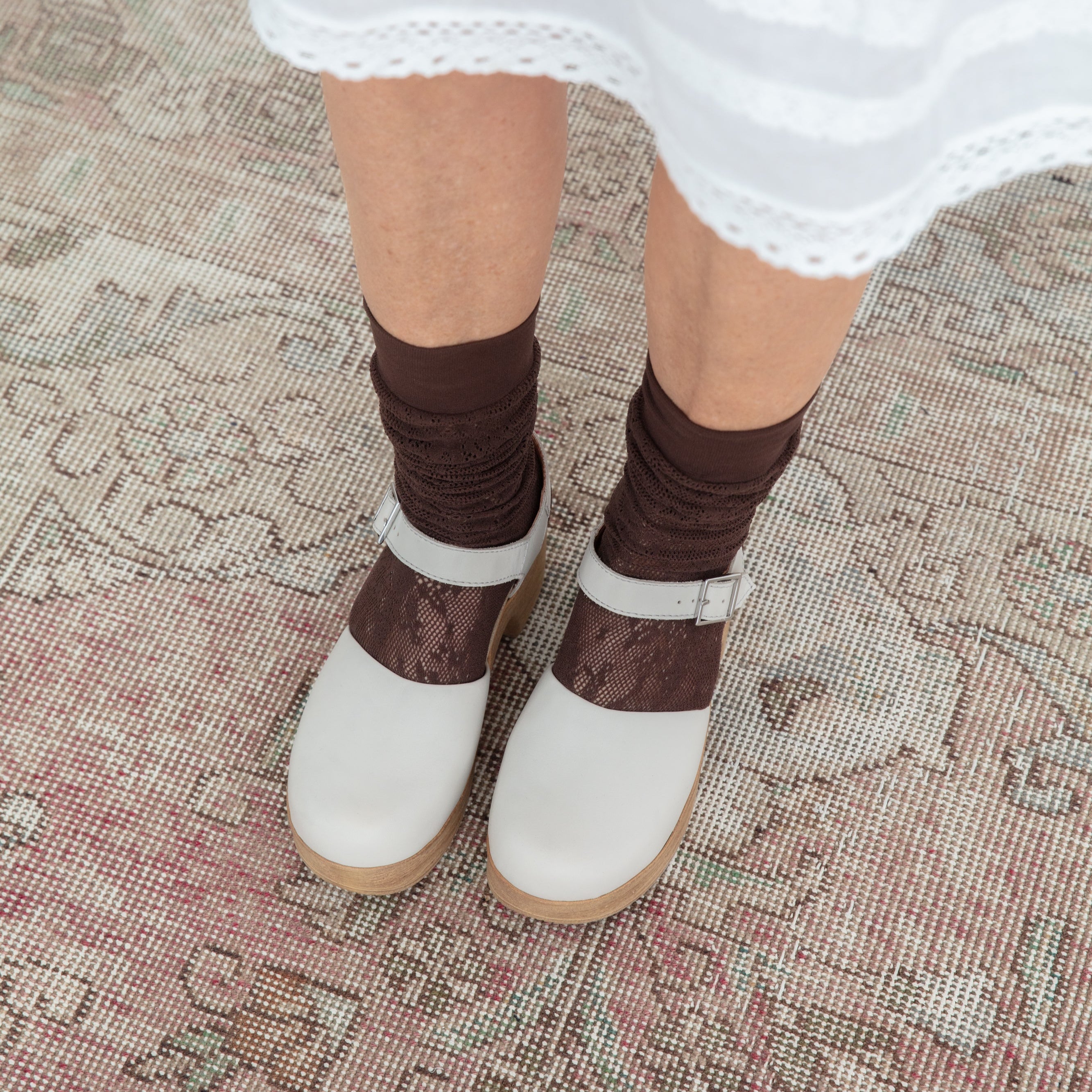 Dolores cream leatherMaryJane clogs on model Calou Stockholm