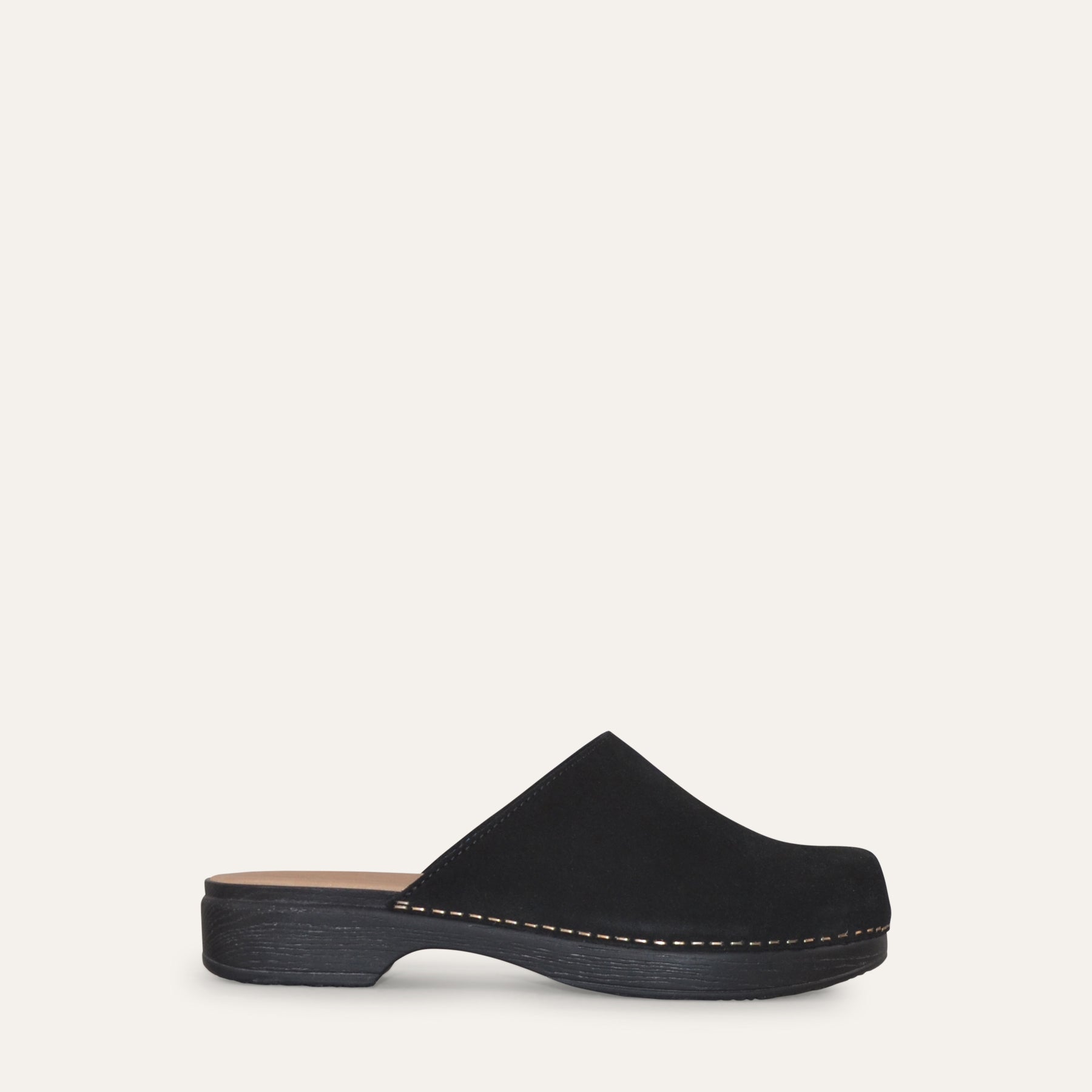 Helena black suede classic clog low, Calou Stockholm