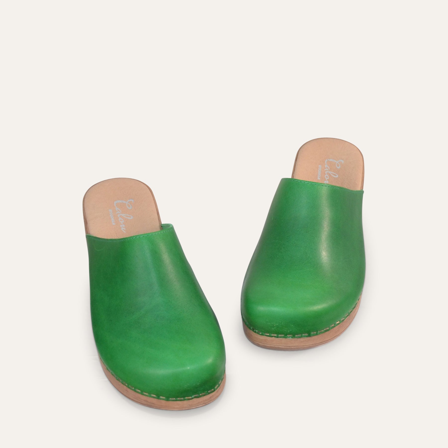 Helena green leather clog-mules Calou Stockholm