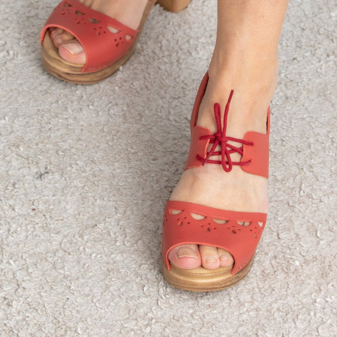 Notty red leather Mary Jane Clogs on model Calou