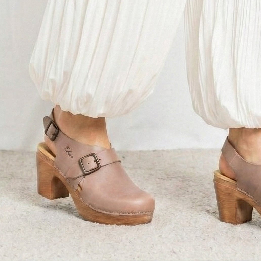 Calou Astrid taupe clogs with flexible soft soles, lifestyle