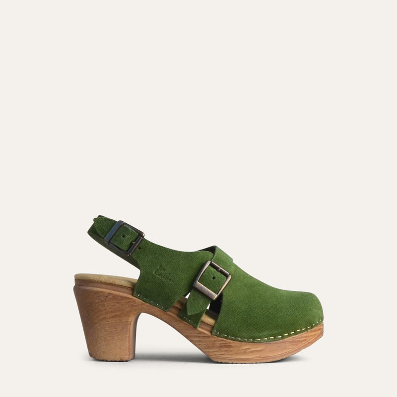Astrid green leather clog Calou Stockholm