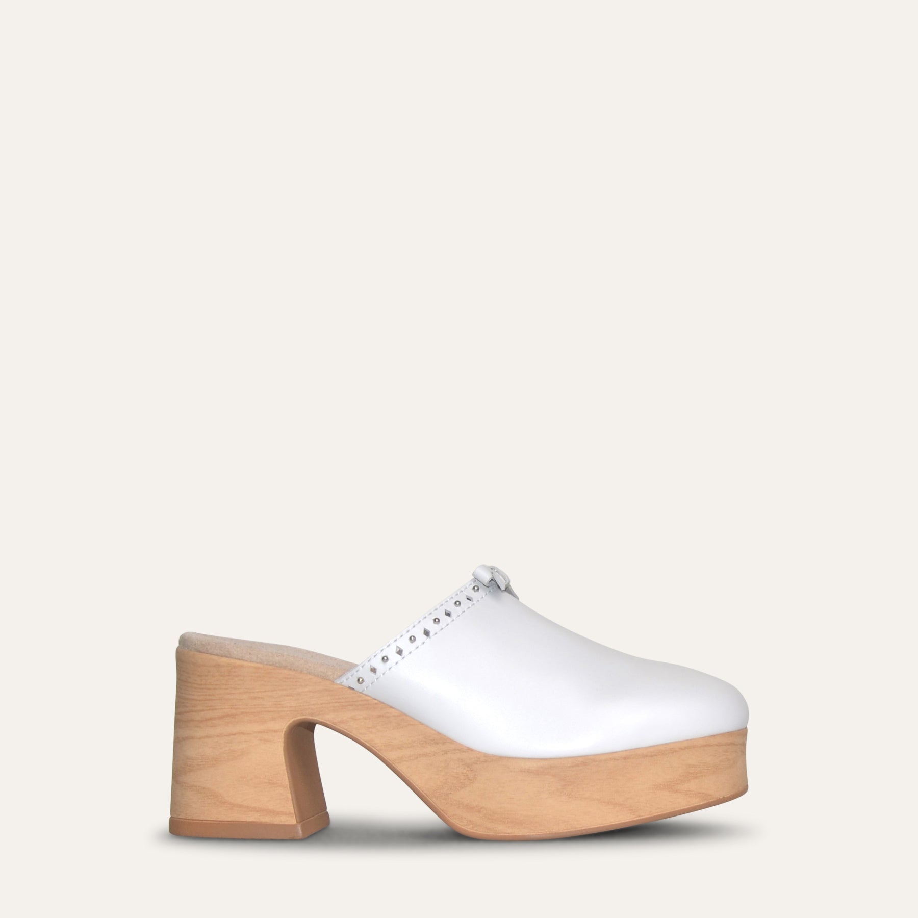Calou Carla White leather flex-sole clog side