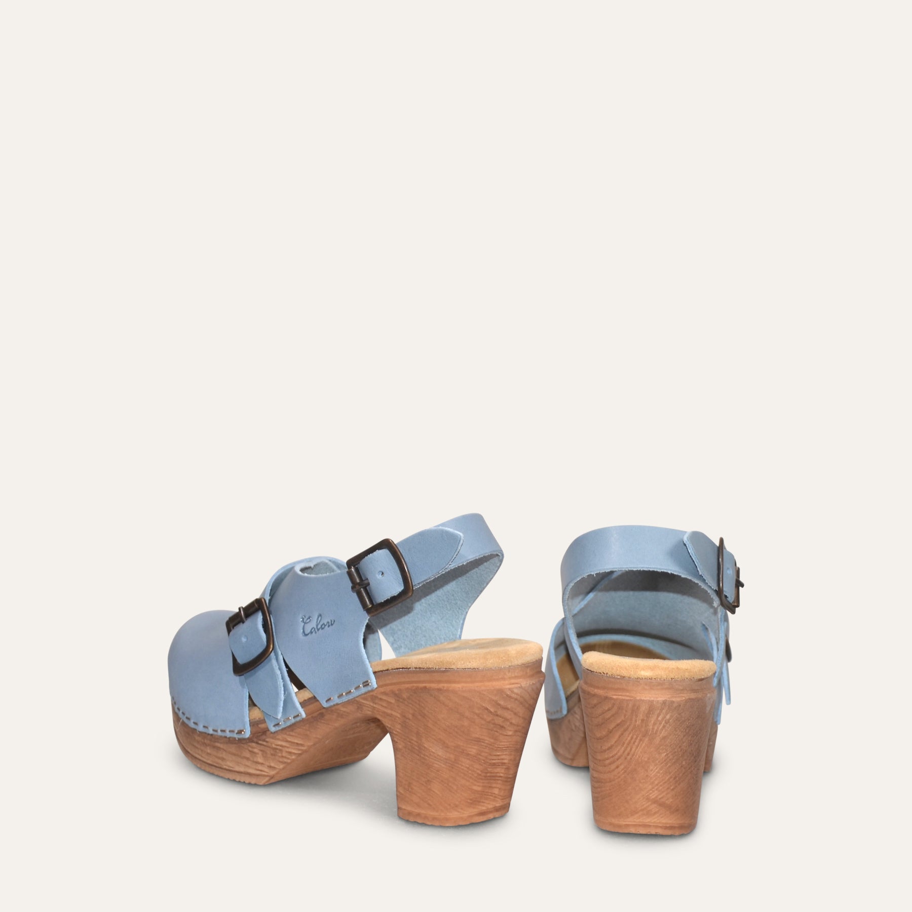 Calou Astrid blue slingback clogs, backview