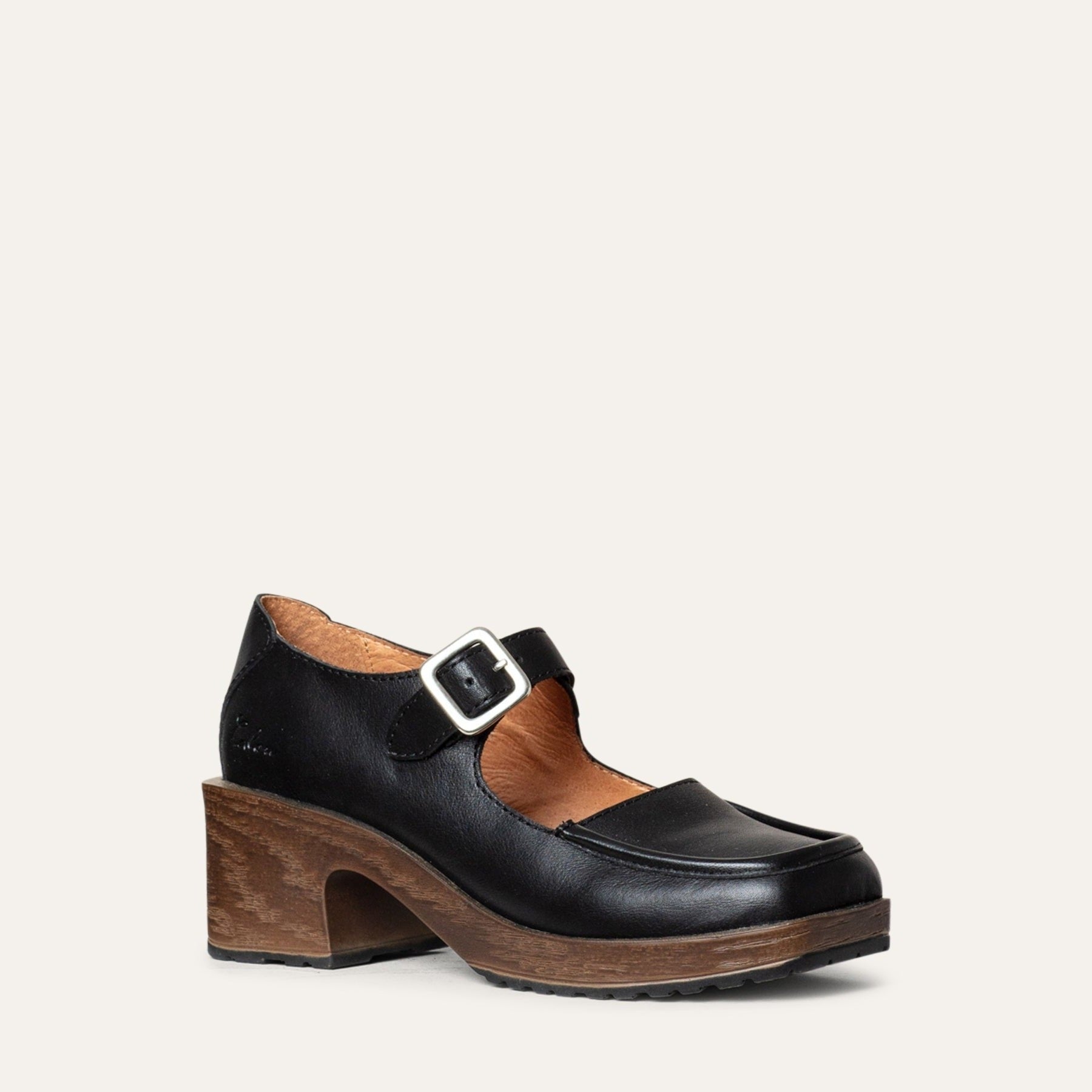 Calou Stockholm | Iwa black leather Mary Jane on block heel