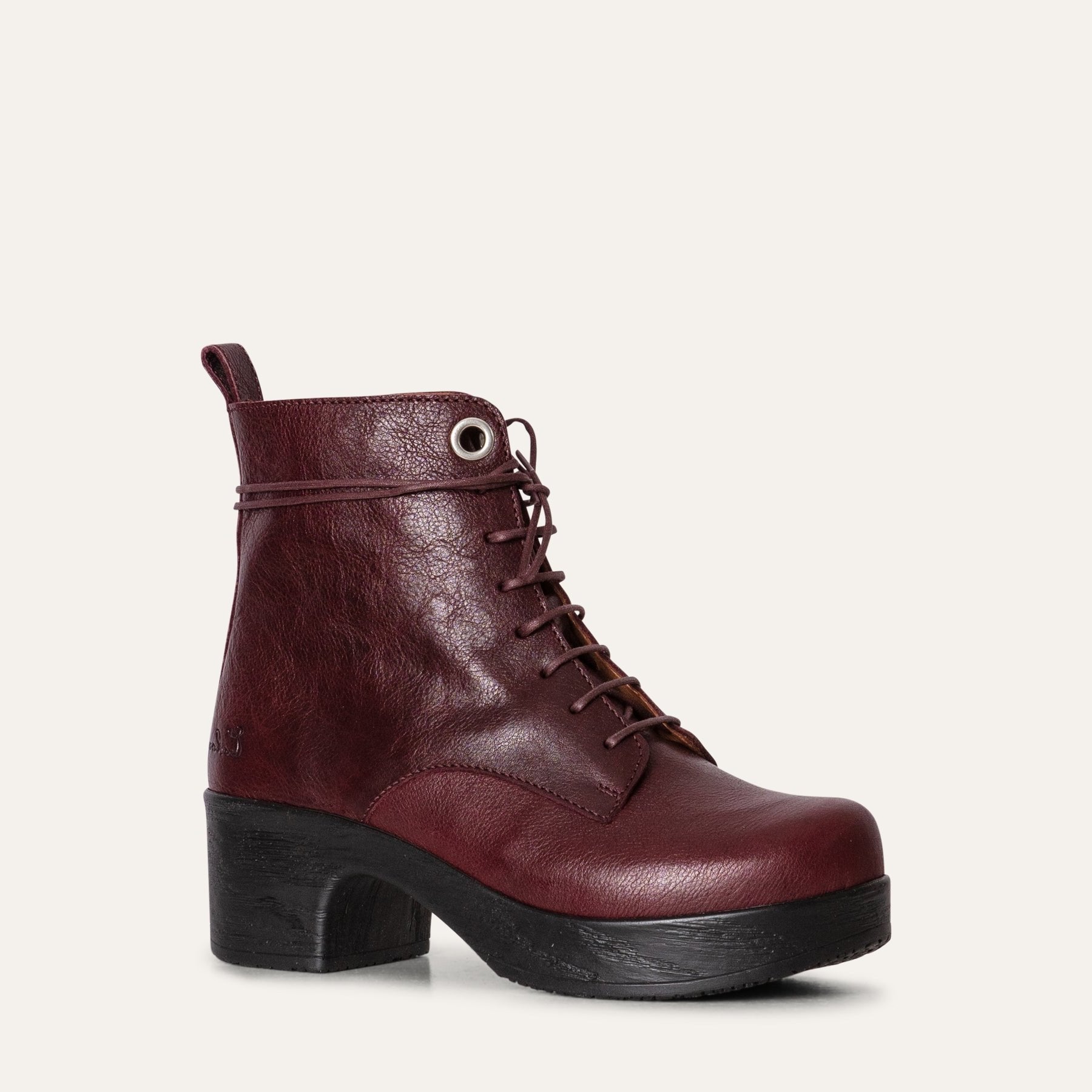 Jonna plum leather lace-up clog boot Calou