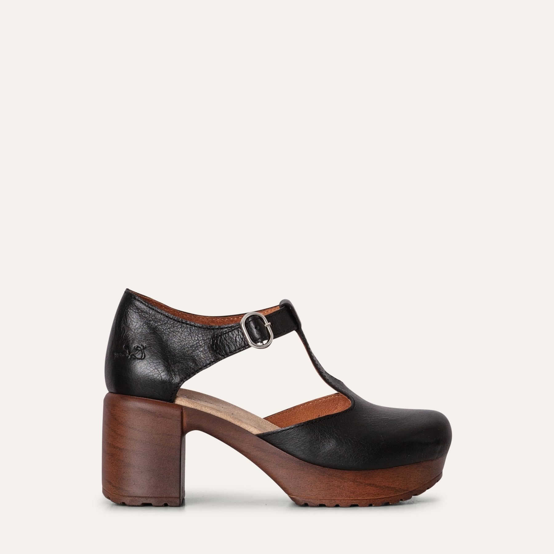 Kerstin black leather t-strap clog, Calou stockholm