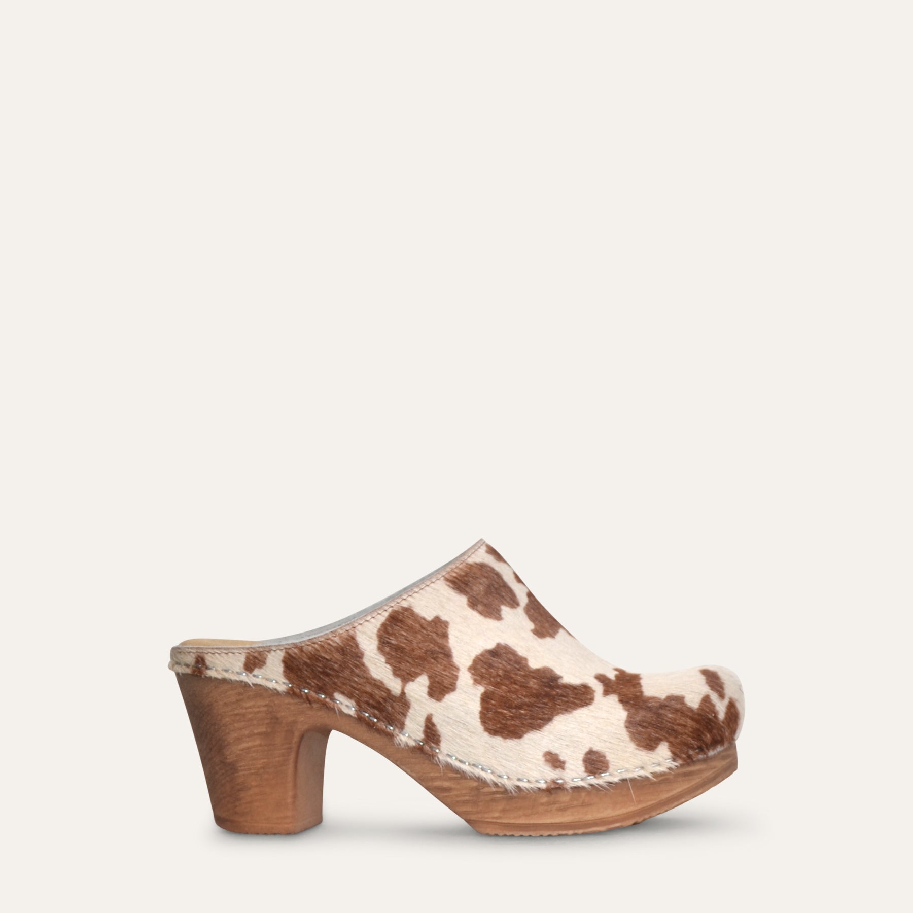 Calou Lisa cow printed ponyskin clog