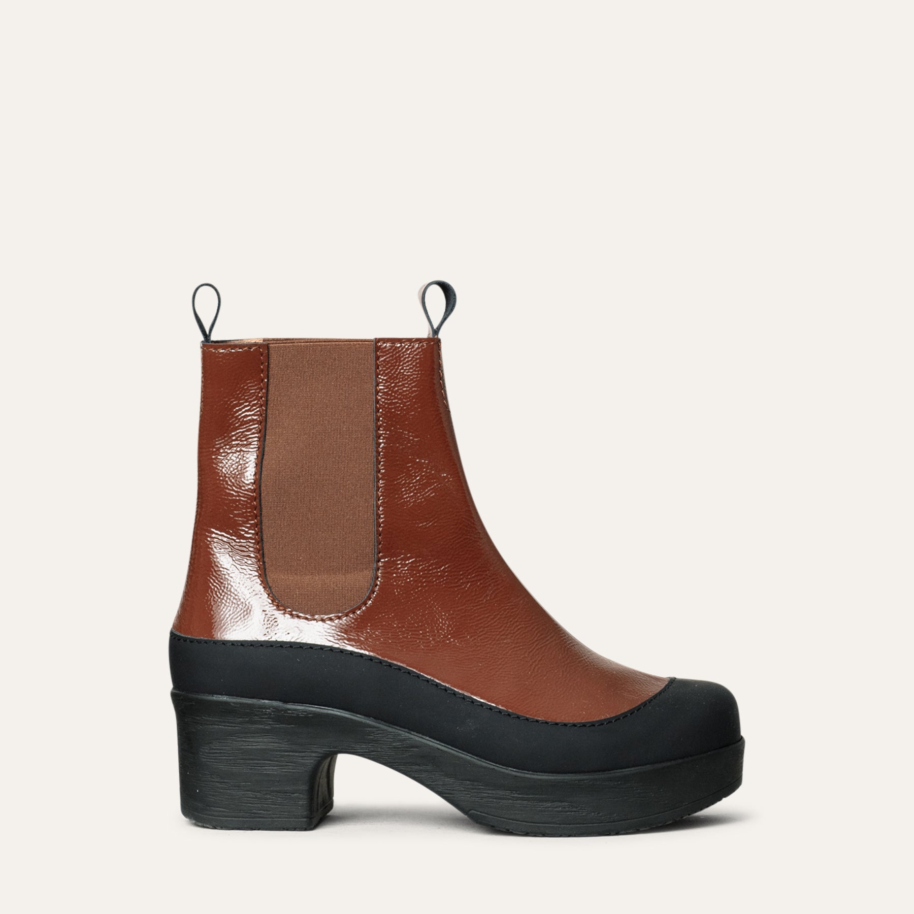 Susie tan patent leather boot, calou stockholm