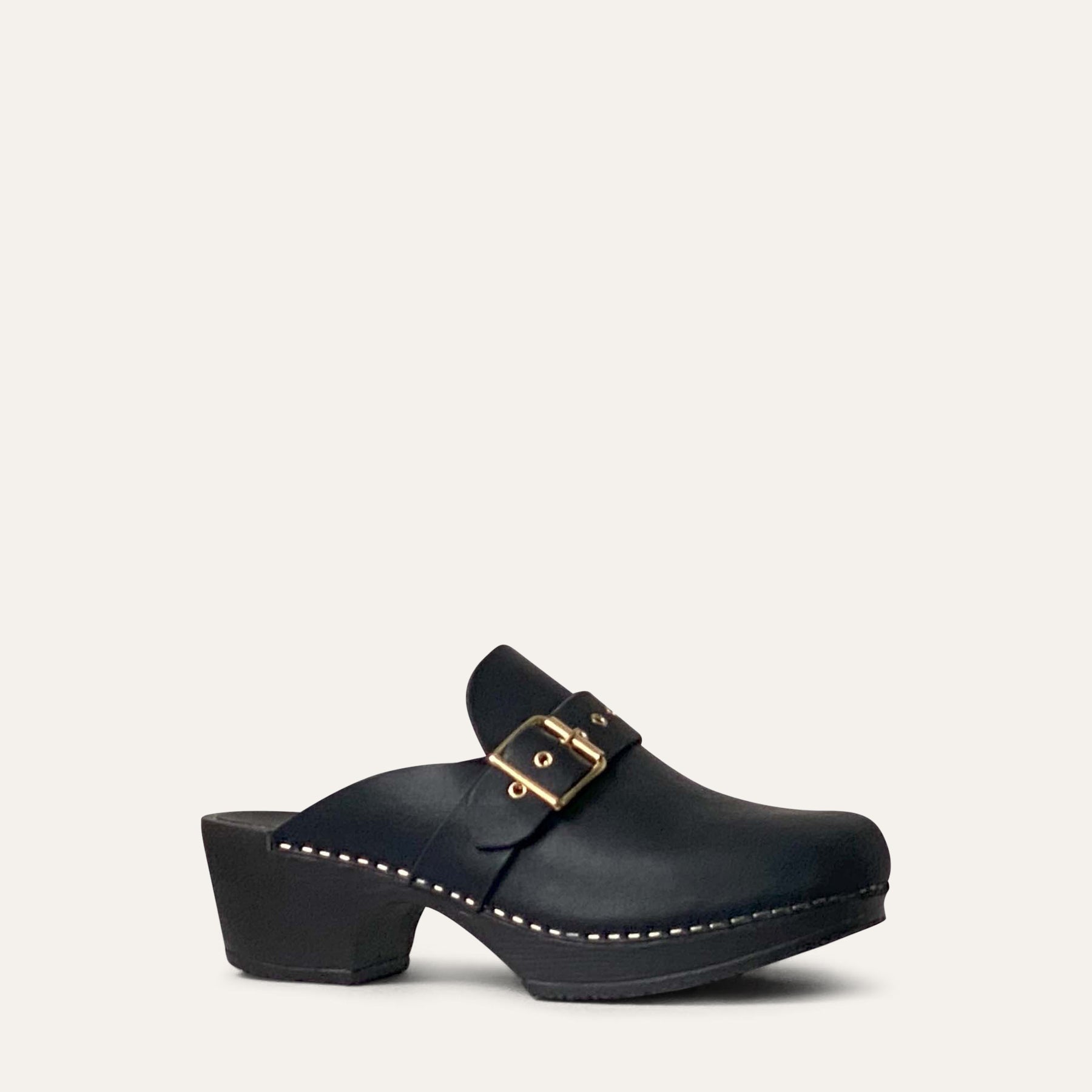 Vanja black leather clog, Calou Stockholm